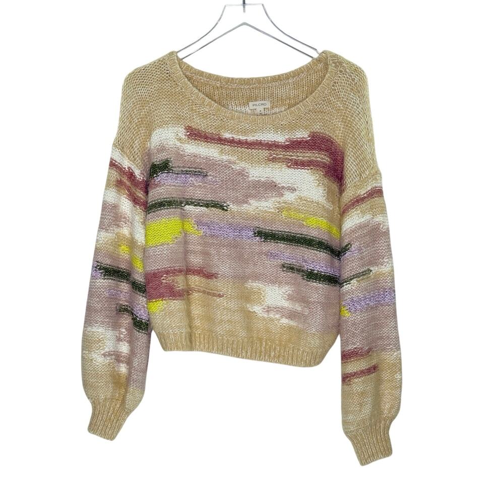 Anthropologie Pilcro Boat Neck Cropped Sweater Multi Color M Earthtones